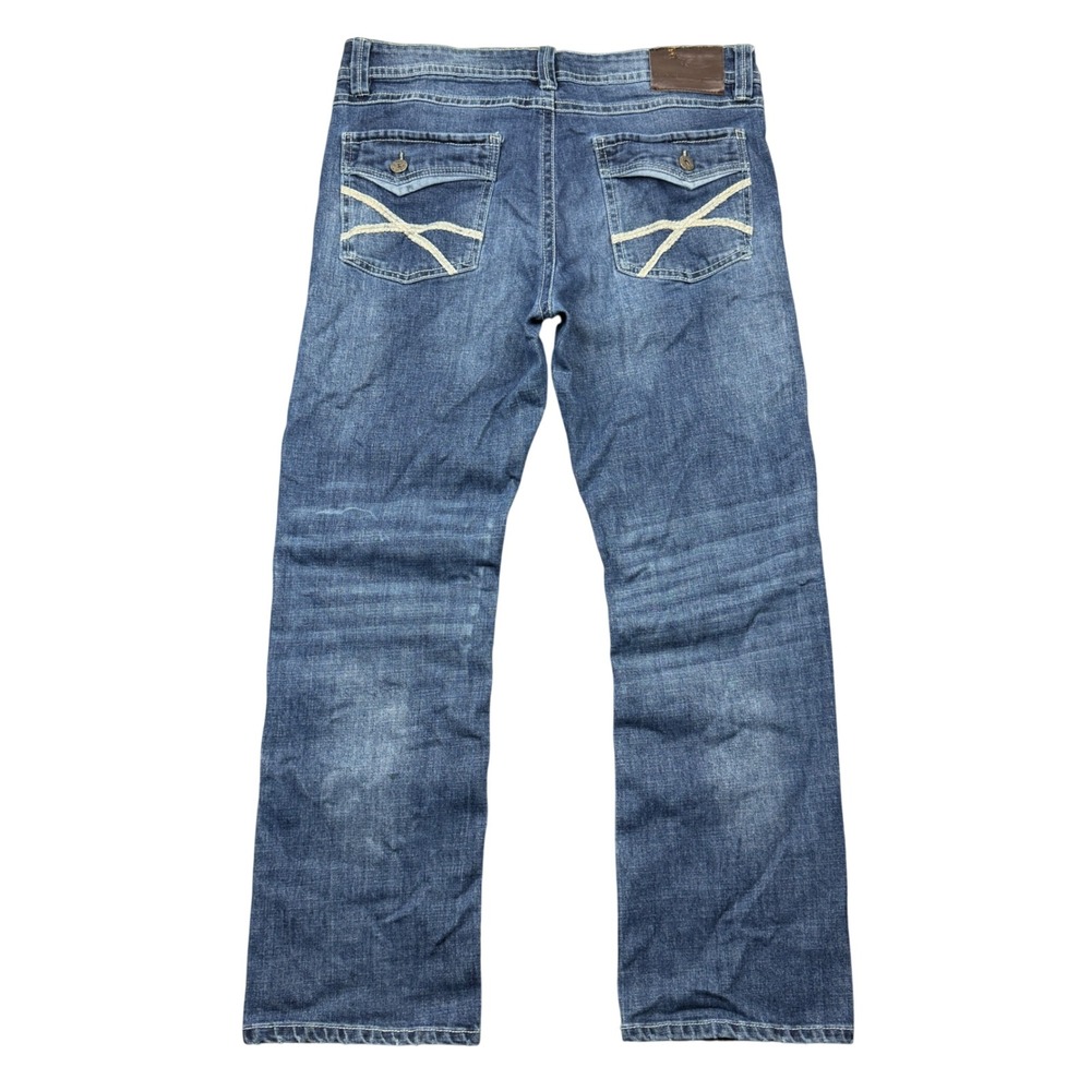 Y2K TK Axel Straight Leg Blue Jeans Men 36x32 Embroidered Pockets Medium Wash